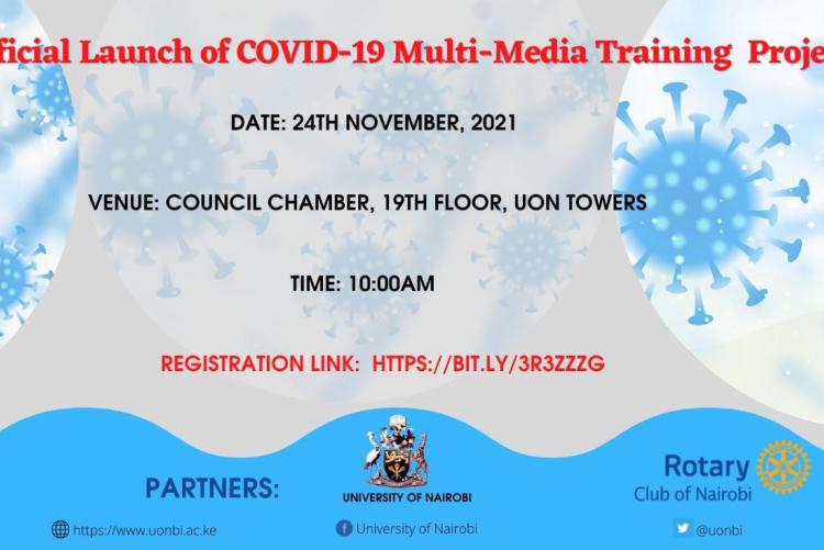 COVID-19 multi-media training project launch poster.