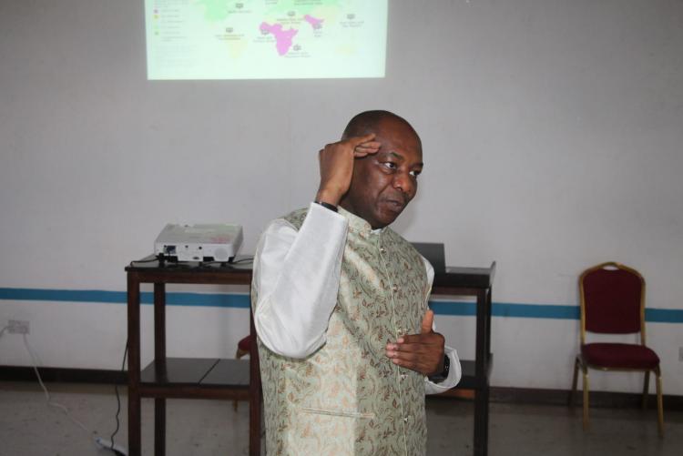 Dr. Ismael Teta in his address for the Nutrition situation in East Africa and Kenya at the Faculty of Health Sciences. 