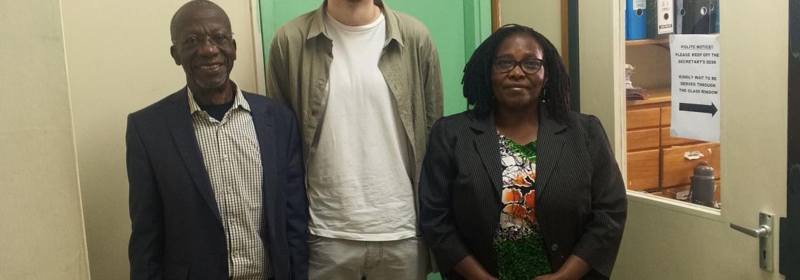 L-R: Prof. Joseph Wang'ombe, Emeritus Professor, PGH, Julian Gotsch, PhD student, University of Bremen, Germany and Dr. Rose Opiyo, Chairperson, Dept. of Public and Global Health, UoN.