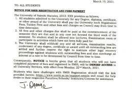 SMIS registration and fee payment memo.